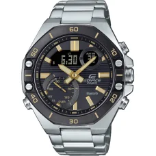 Pánske analógovo-digitálne hodinky CASIO ECB-10DB-1A9EF 48,5 mm so strieborným remienkom z nerezovej ocele, čiernym ciferníkom, s Bluetooth