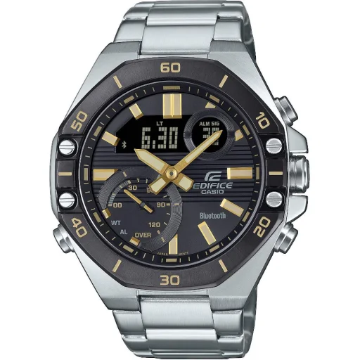 Pánske analógovo-digitálne hodinky CASIO ECB-10DB-1A9EF 48,5 mm so strieborným remienkom z nerezovej ocele, čiernym ciferníkom, s Bluetooth - 1