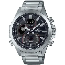 CASIO ECB-30D-1AEF férfi analóg-digitális karóra 48,7 mm ezüst nemesacél szíjjal, fekete számlappal, Bluetooth-szal