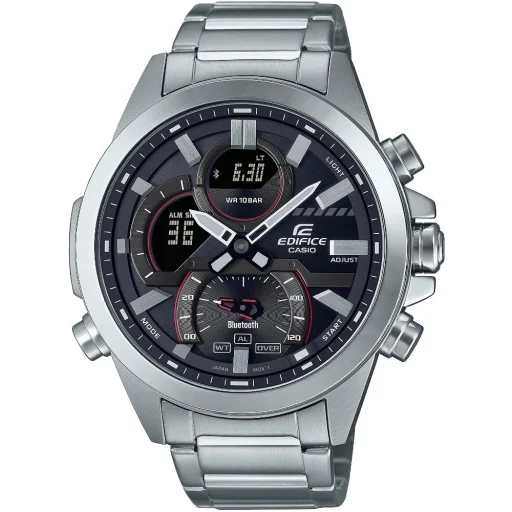 CASIO ECB-30D-1AEF férfi analóg-digitális karóra 48,7 mm ezüst nemesacél szíjjal, fekete számlappal, Bluetooth-szal - 1
