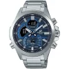 CASIO ECB-30D-2AEF férfi karóra 48,7 mm ezüst nemesacél szíjjal, kék ana-digi számlappal, Bluetooth-szal thumbnail