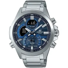 CASIO ECB-30D-2AEF férfi karóra 48,7 mm ezüst nemesacél szíjjal, kék ana-digi számlappal, Bluetooth-szal