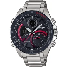 CASIO ECB-900DB-1AER férfi analóg-digitális napelemes karóra, 48 mm, ezüst nemesacél szíj, fekete számlap, Bluetooth