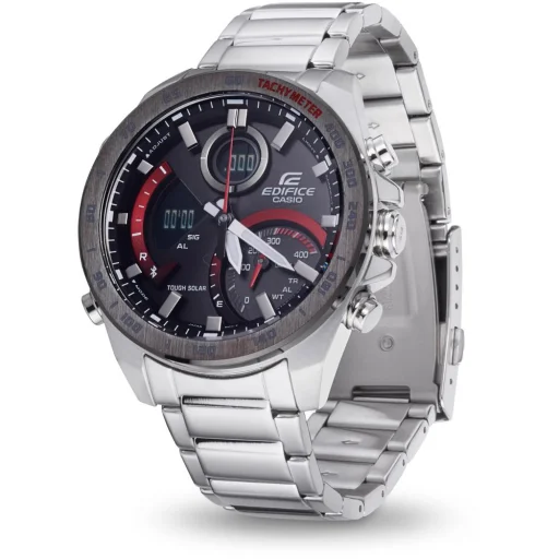 CASIO ECB-900DB-1AER férfi analóg-digitális napelemes karóra, 48 mm, ezüst nemesacél szíj, fekete számlap, Bluetooth - 2