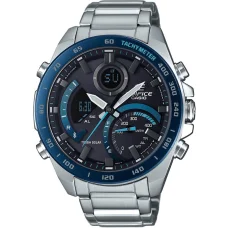 CASIO ECB-900DB-1BER férfi ana-digi Bluetooth napelemes karóra 48 mm ezüst nemesacél szíjjal, fekete számlappal