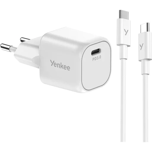 Yenkee VOLT YAC G35WH 35W GaN hálózati töltő szett USB-C/USB-C kábellel, fehér - 1