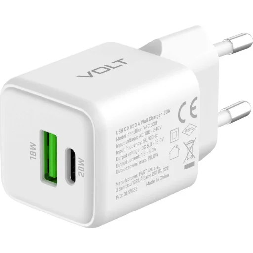 YENKEE YAC G38 VOLT GaN hálózati gyorstöltő USB-A + USB-C, 20 W - 5