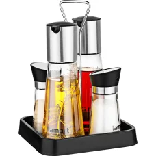 LAMART TASTE LT7019 4 részes fűszertartó készlet állvánnyal, acél/fekete/átlátszó