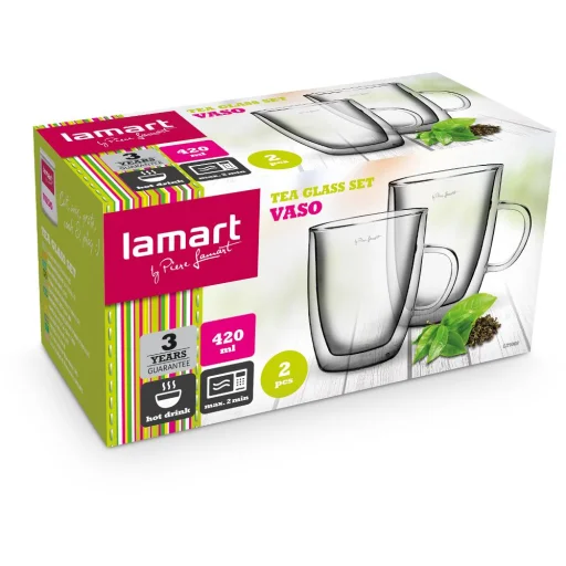 LAMART VASO LT9008 duplafalú boroszilikát teás pohár készlet 420 ml, 2 db, átlátszó - 4