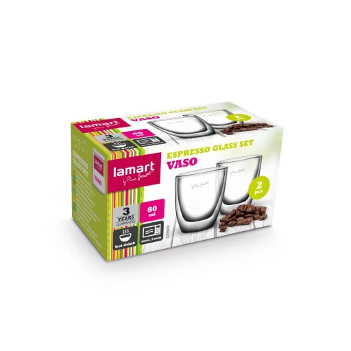LAMART LT9009 VASO dupla falú eszpresszó pohár készlet 2 db 80 ml, átlátszó - 4