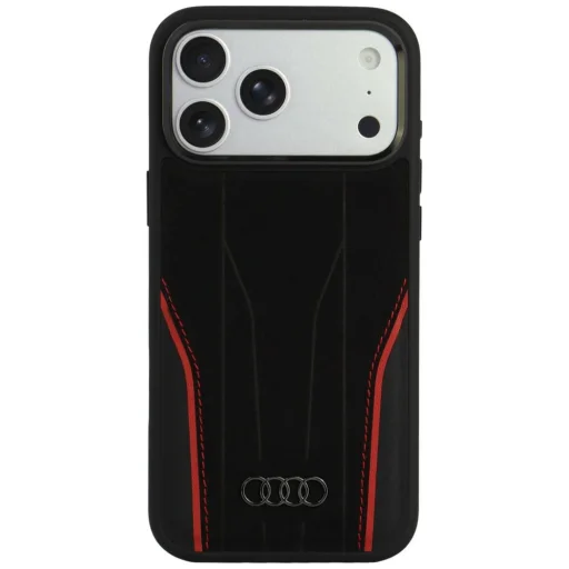 iPhone 18 Pro Max / iPhone 17 Pro Max Audi R8 zadný kryt z pravej kože s MagSafe, čierno-červený - 1