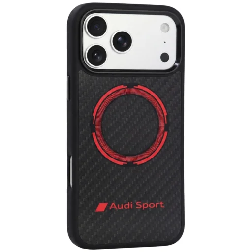 iPhone 18 Pro Max / 17 Pro čierne Audi RSQ karbónové športové puzdro s červeným kruhom, kompatibilné s MagSafe - 3