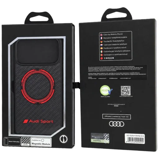 iPhone 18 Pro Max / 17 Pro čierne Audi RSQ karbónové športové puzdro s červeným kruhom, kompatibilné s MagSafe - 4