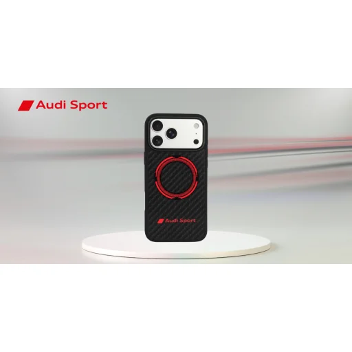 iPhone 18 Pro Max / 17 Pro čierne Audi RSQ karbónové športové puzdro s červeným kruhom, kompatibilné s MagSafe - 5