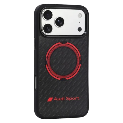 iPhone 18 Pro Max / 17 Pro čierne Audi RSQ karbónové športové puzdro s červeným kruhom, kompatibilné s MagSafe - 6