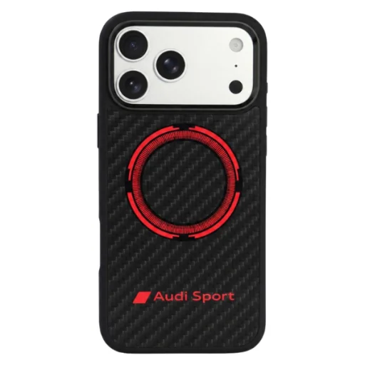 iPhone 18 Pro Max / 17 Pro čierne Audi RSQ karbónové športové puzdro s červeným kruhom, kompatibilné s MagSafe - 7