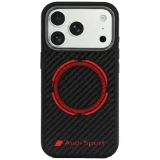 iPhone 18 Pro / 17 Pro čierne puzdro – Audi RSQ Carbon Fiber Sport Red Circle, kompatibilné s MagSafe