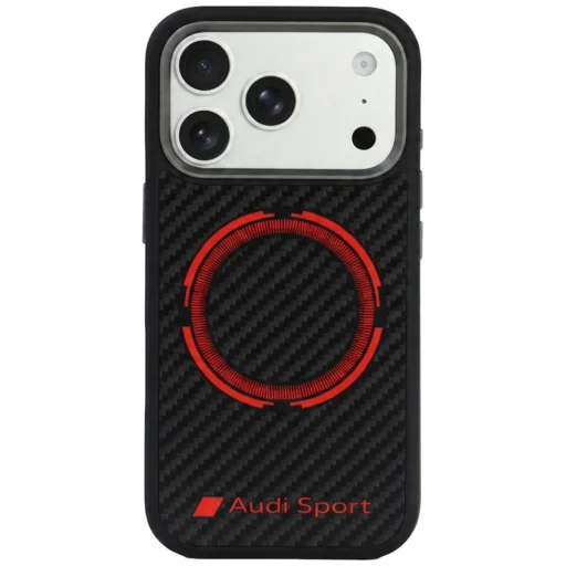iPhone 18 Pro / 17 Pro čierne puzdro – Audi RSQ Carbon Fiber Sport Red Circle, kompatibilné s MagSafe - 1