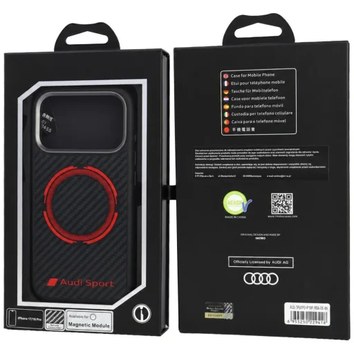 iPhone 18 Pro / 17 Pro čierne puzdro – Audi RSQ Carbon Fiber Sport Red Circle, kompatibilné s MagSafe - 4