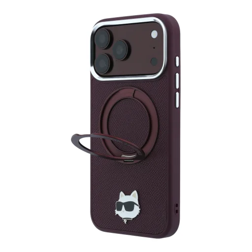 iPhone 18 Pro Max / iPhone 17 Pro Max Karl Lagerfeld Choupette Head Pin MagSafe puzdro s 360° prstencovým stojanom - 11