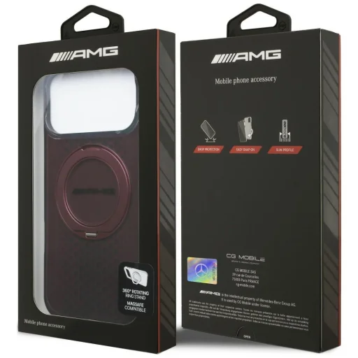 iPhone 18 Pro Max / iPhone 17 Pro Max AMG IML Urban Line dvojvrstvový kryt s prstencovým stojanom, kompatibilný s MagSafe, bordový - 8