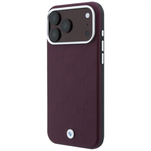iPhone 18 Pro / iPhone 17 Pro bordové BMW Sign reliéfne, prešívané puzdro s kovovým logom MagSafe - 2