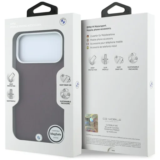 iPhone 18 Pro / iPhone 17 Pro bordové BMW Sign reliéfne, prešívané puzdro s kovovým logom MagSafe - 8