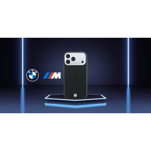 iPhone 18 Pro / iPhone 17 Pro čierne BMW Sign embosované, prešívané puzdro s kovovým logom MagSafe - 9