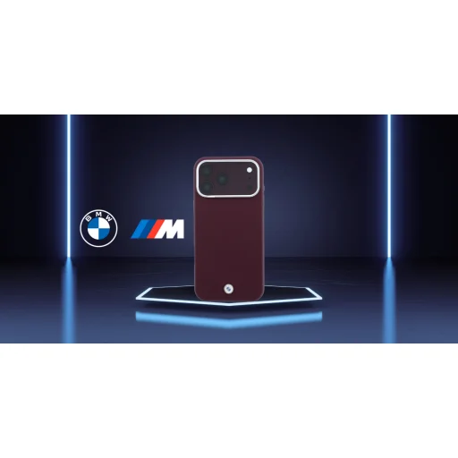 iPhone 18 Pro Max / 17 Pro Max bordové BMW Sign embosované, prešívané puzdro s kovovým logom MagSafe - 9