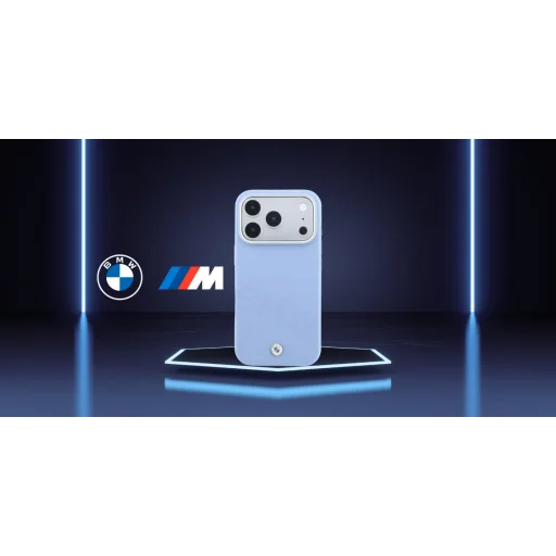 iPhone 18 Pro Max / iPhone 17 Pro Max modré MagSafe puzdro s logom BMW a šikmým embosovaným nápisom - 9