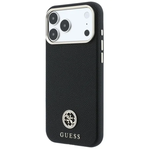 iPhone 18 Pro / 17 Pro zadný kryt – čierny Guess MagSafe kryt so zrnitým vzorom a okrúhlym logom so štrasovými kamienkami - 2