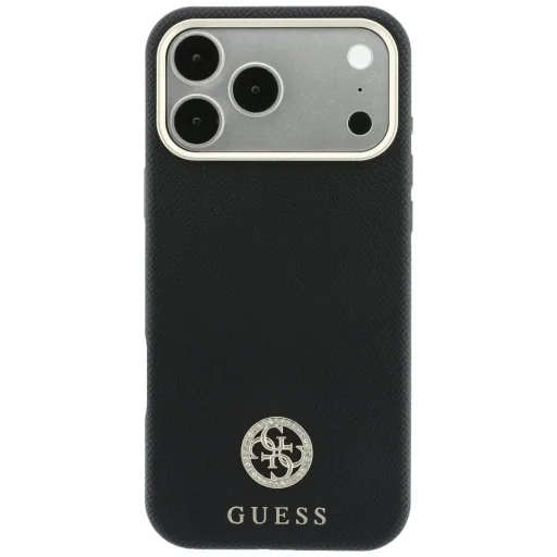 iPhone 18 Pro / 17 Pro zadný kryt – čierny Guess MagSafe kryt so zrnitým vzorom a okrúhlym logom so štrasovými kamienkami - 3