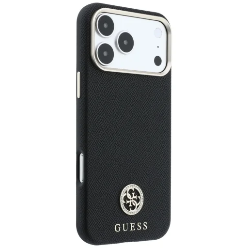 iPhone 18 Pro / 17 Pro zadný kryt – čierny Guess MagSafe kryt so zrnitým vzorom a okrúhlym logom so štrasovými kamienkami - 4