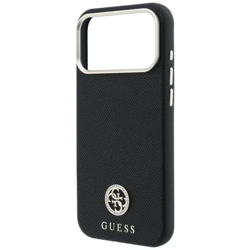 iPhone 18 Pro / 17 Pro zadný kryt – čierny Guess MagSafe kryt so zrnitým vzorom a okrúhlym logom so štrasovými kamienkami - 6