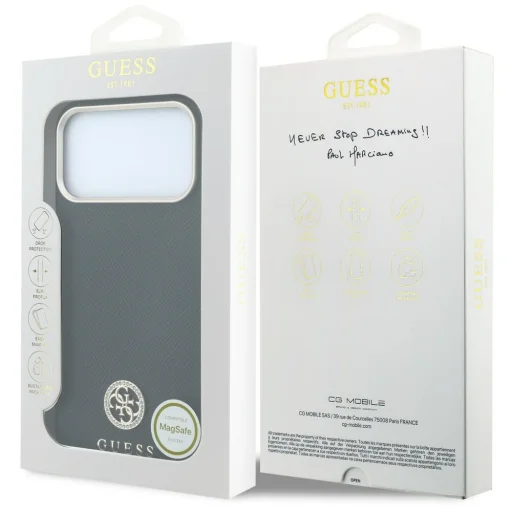 iPhone 18 Pro / 17 Pro zadný kryt – čierny Guess MagSafe kryt so zrnitým vzorom a okrúhlym logom so štrasovými kamienkami - 8
