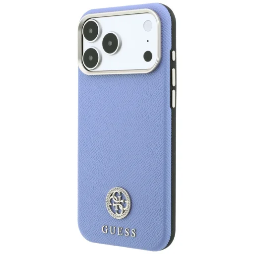 iPhone 18 Pro / 17 Pro Guess MagSafe zadný kryt so zrnitým povrchom a okrúhlym logom so štrasovými kamienkami, modrý - 2