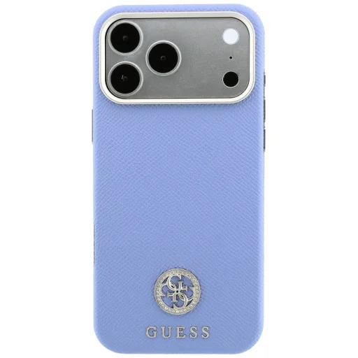 iPhone 18 Pro / 17 Pro Guess MagSafe zadný kryt so zrnitým povrchom a okrúhlym logom so štrasovými kamienkami, modrý - 3