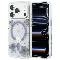 iPhone 18 Pro / 17 Pro fialový Guess Resin Flowers Glitter MagSafe obal