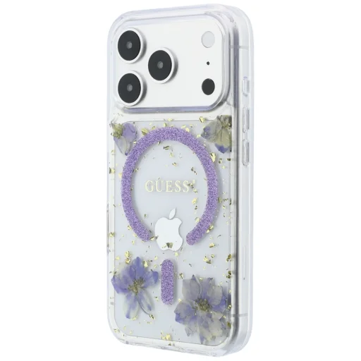 iPhone 18 Pro / 17 Pro fialový Guess Resin Flowers Glitter MagSafe obal - 2