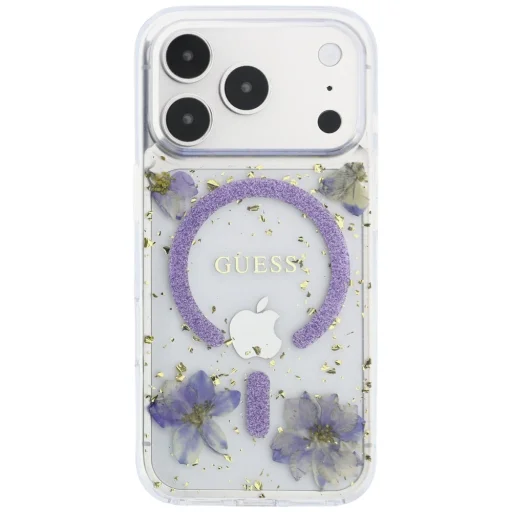 iPhone 18 Pro / 17 Pro fialový Guess Resin Flowers Glitter MagSafe obal - 3