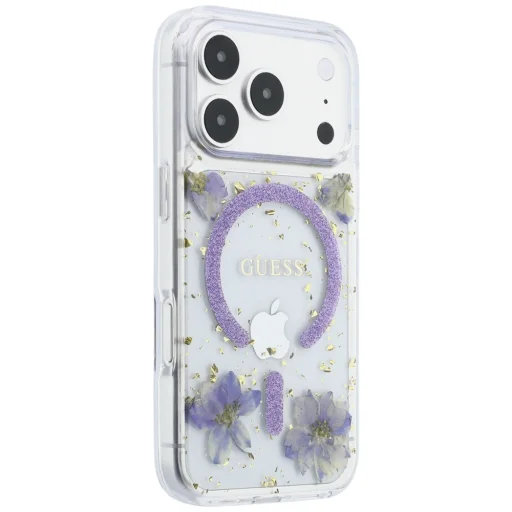 iPhone 18 Pro / 17 Pro fialový Guess Resin Flowers Glitter MagSafe obal - 4