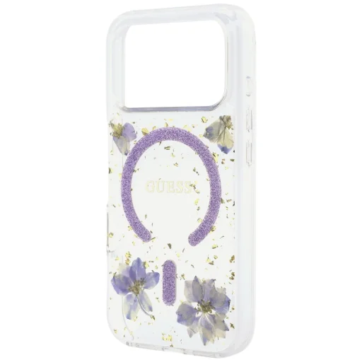 iPhone 18 Pro / 17 Pro fialový Guess Resin Flowers Glitter MagSafe obal - 6