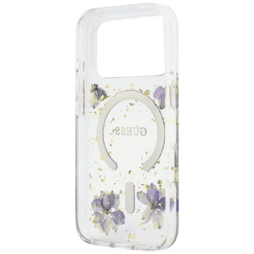 iPhone 18 Pro / 17 Pro fialový Guess Resin Flowers Glitter MagSafe obal - 7