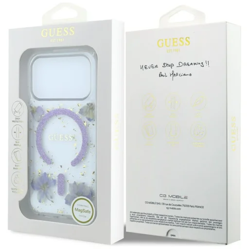 iPhone 18 Pro / 17 Pro fialový Guess Resin Flowers Glitter MagSafe obal - 8