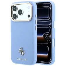 Svetlomodré puzdro Guess Saffiano Small 4G & Classic Logo MagSafe pre iPhone 18 Pro / 17 Pro