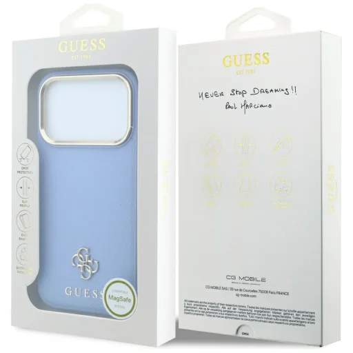 Svetlomodré puzdro Guess Saffiano Small 4G & Classic Logo MagSafe pre iPhone 18 Pro / 17 Pro - 8