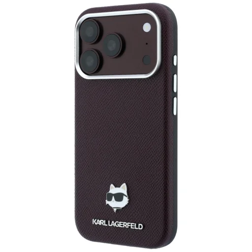 iPhone 18 Pro Max / 17 Pro Max Karl Lagerfeld MagSafe kryt s kovovou ozdobou hlavy Choupette, so zrnitou textúrou, bordový - 2