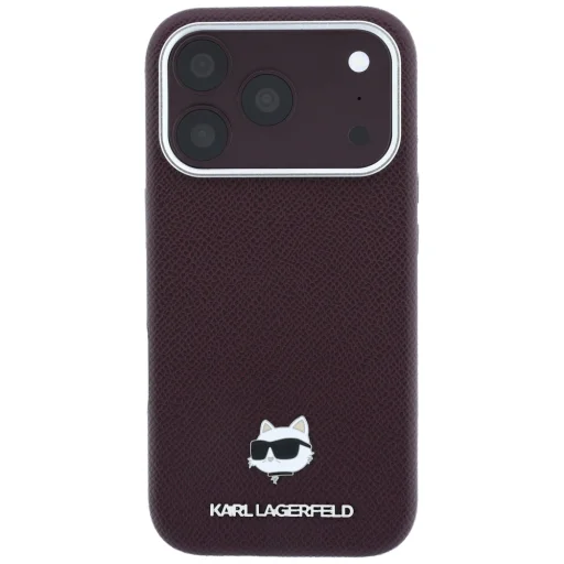 iPhone 18 Pro Max / 17 Pro Max Karl Lagerfeld MagSafe kryt s kovovou ozdobou hlavy Choupette, so zrnitou textúrou, bordový - 3