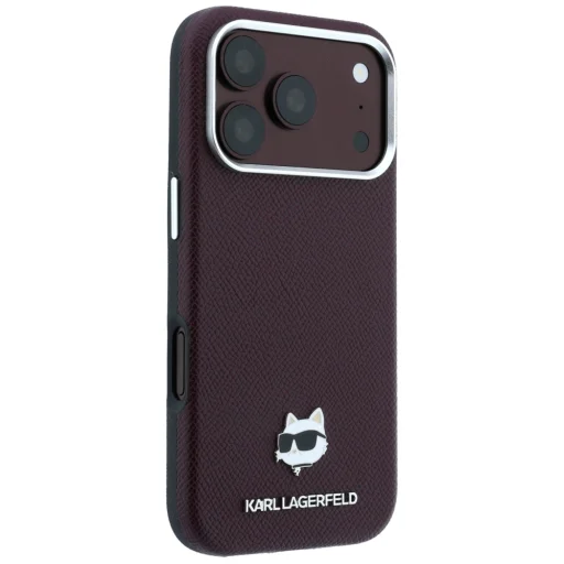 iPhone 18 Pro Max / 17 Pro Max Karl Lagerfeld MagSafe kryt s kovovou ozdobou hlavy Choupette, so zrnitou textúrou, bordový - 4