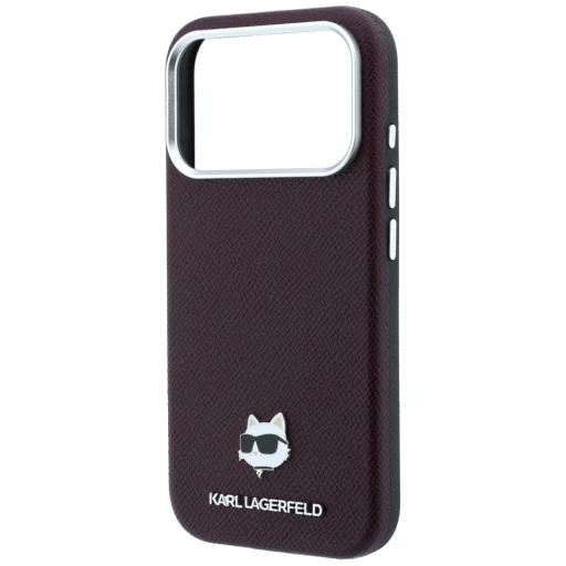 iPhone 18 Pro Max / 17 Pro Max Karl Lagerfeld MagSafe kryt s kovovou ozdobou hlavy Choupette, so zrnitou textúrou, bordový - 6